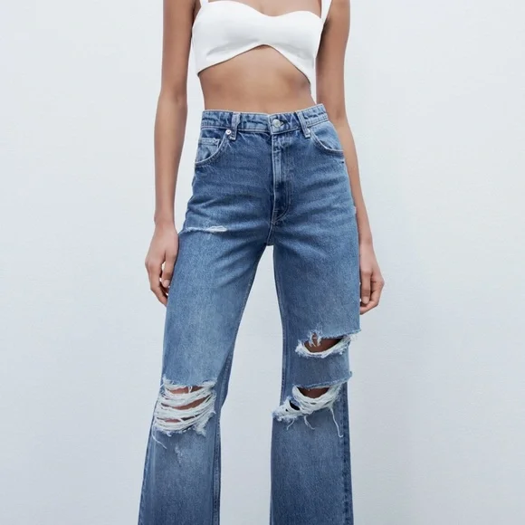 Adererror×Zara Wide Leg Jeans Adererror×Zara Wide Leg Jeans DISTRESSED WIDE LEG JEANS - Blue